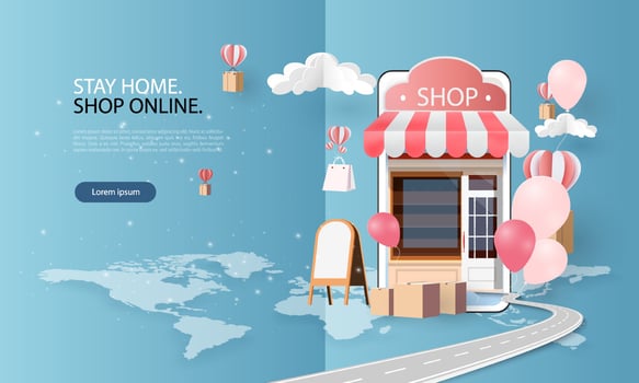 paper art shopping online on smartphone and new buy sale promotion pink backgroud for banner market ecommerce. vector