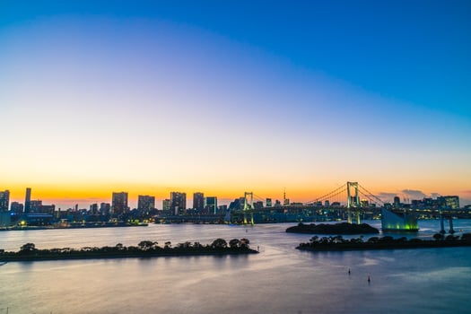 Cityscape of Tokyo city with the Rainbow bridge photo