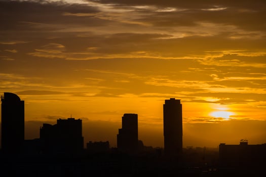 Cityscape view at sunset photo