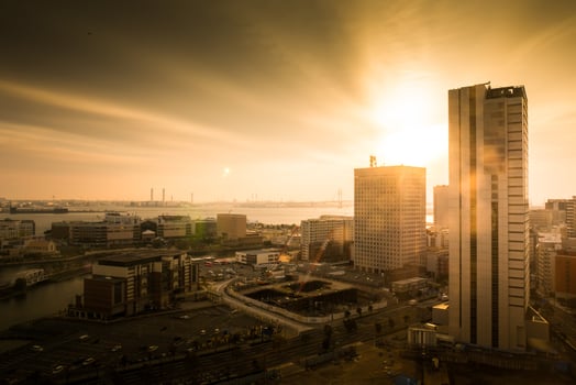 Cityscape view at golden hour photo