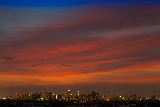 Cityscape with a colorful sunset photo