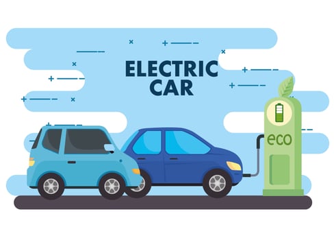electric cars in the charging station banner vector