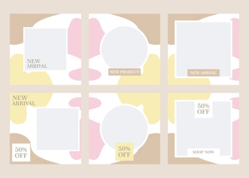 Vector bundle social media template design. With an aesthetic hue of brown, yellow and pink. Suitable for social media posts and website internet advertising
