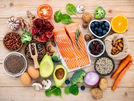 Healthy ingredients on a wooden background photo