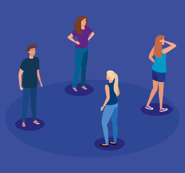 campaign of social distancing for covid 19 with young people vector
