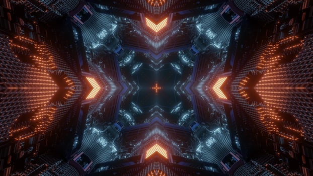 Blue and orange 3D kaleidoscope design illustration for background or texture photo