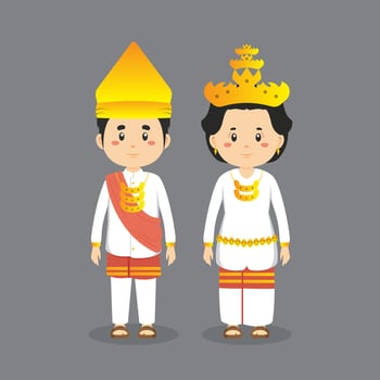 Couple Character Wearing Lampung Traditional Dress vector