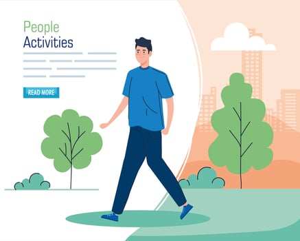 Banner with a young man walking outdoors vector