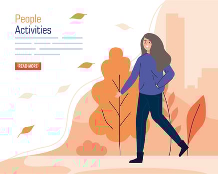 Banner with a young woman walking outdoors vector