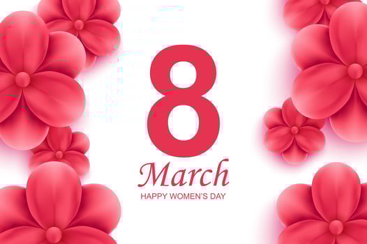 Happy women's day greeting card. Beautiful red flowers with shadow on white background vector
