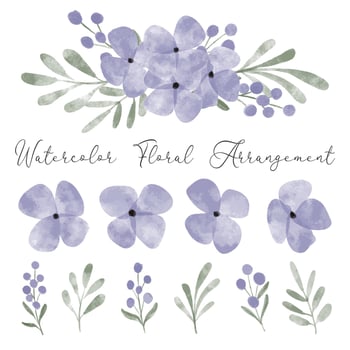 watercolor cute purple petal flower arrangement element vector
