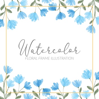 watercolor cute blue wildflower floral square frame illustration vector