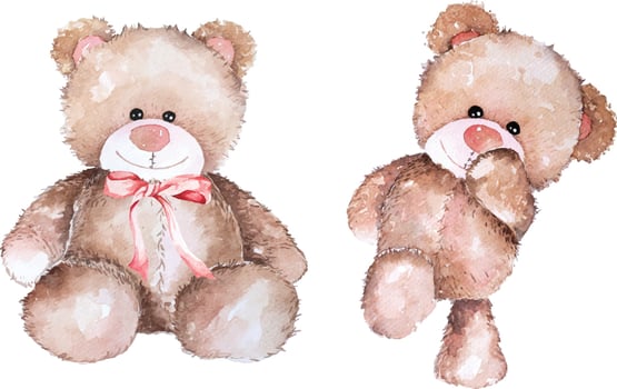 Watercolor teddy bear hand drawn illustration vector