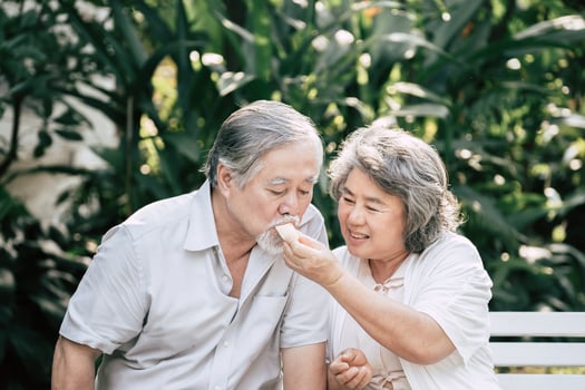 Elderly couples Cooking Healthy food together photo
