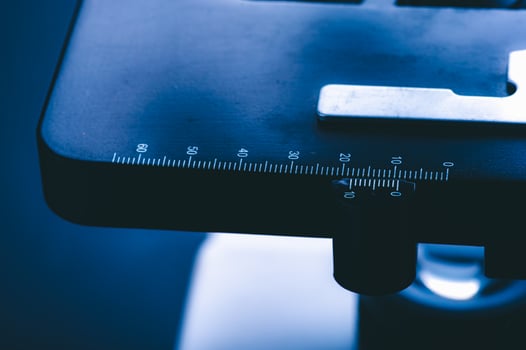 Close-up of measurement marks on microscope photo
