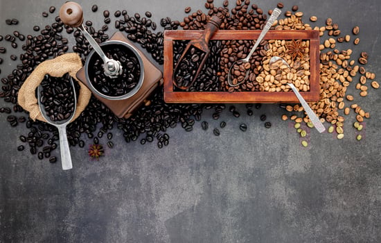 Roasted coffee on gray photo