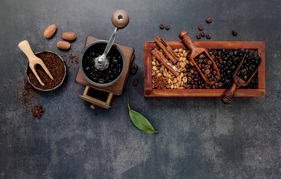 Top view of coffee on concrete photo
