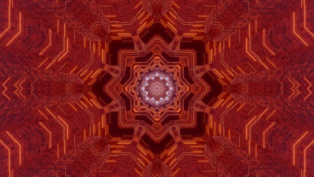 Red and blue floral 3D kaleidoscope design illustration for background or texture photo