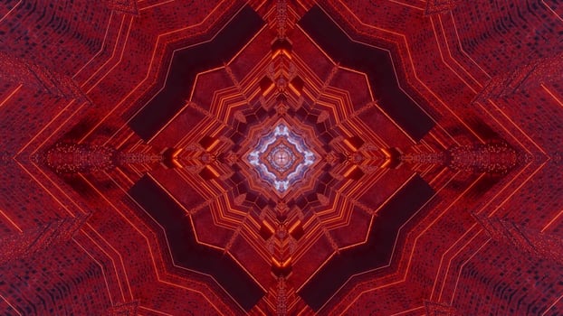Blue, red, and orange 3D kaleidoscope design illustration for background or texture photo