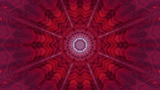 Red, blue, and purple floral 3D kaleidoscope design illustration for background or texture photo