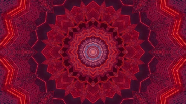 Blue and red floral 3D kaleidoscope design illustration for background or texture photo