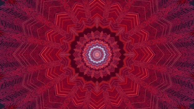 Red, blue, and purple floral 3D kaleidoscope design illustration for background or texture photo