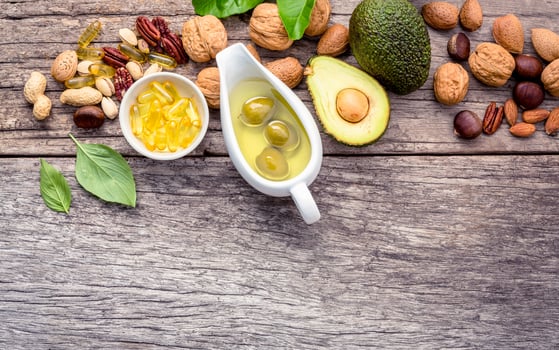 Healthy foods on wood with copy space photo