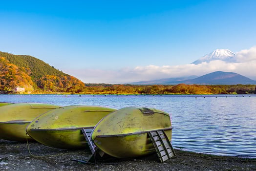 Boats and Mt. Fuji in Japan in autumn photo