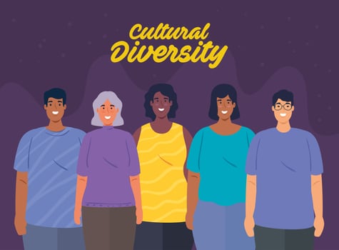 poster of multiethnic group of people together, diversity and multiculturalism concept vector