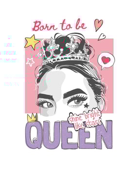 queen slogan with girl in a crown and colorful icons illustration vector