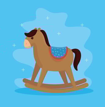 wooden rocking horse, children toy in a blue background vector