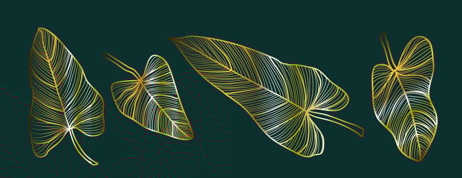 Abstract gold outline leaf set vector