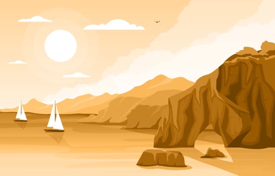Beautiful Panorama Beach Landscape Illustration vector