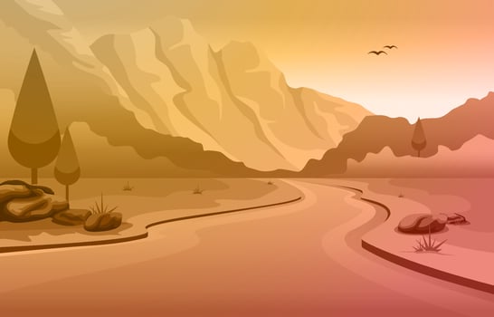 Nature Landscape with Winding River, Mountains, and Forest vector