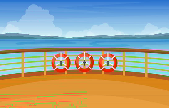 Cruise Ship Deck with Lifebuoy and Ocean Landscape vector