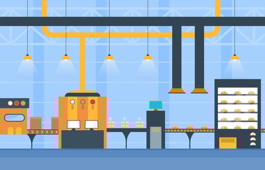 Industrial Factory Conveyor Belt and Robotic Assembly Illustration vector