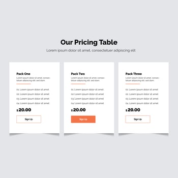 Vector Pricing table template design in modern style
