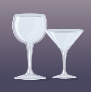 Transparent empty cocktail and wine glasses mockup vector
