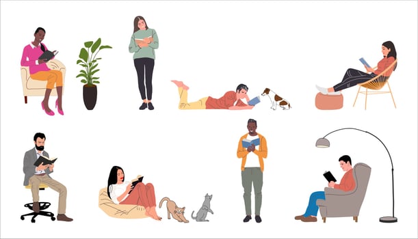People or students reading and preparing for examination sitting on. vector