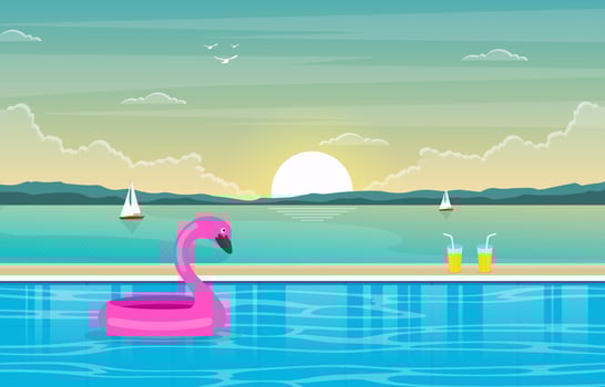 Hotel Outdoor Swimming Pool with View of Mountains vector