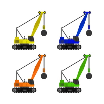 Set Of Wrecking Ball Truck On White Background vector