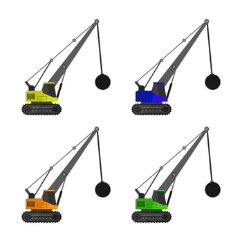 Set Of Wrecking Ball Truck On White Background vector