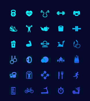 30 fitness icons, gym, workout and training set.eps vector