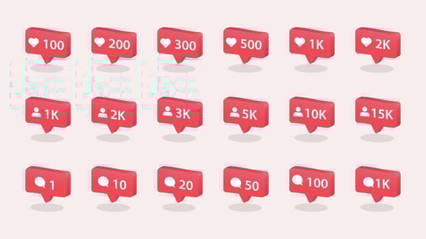 3D Notification Icon. Social media vector icon. like, notification, Heart, follower, comment icon.
