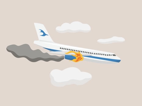 Airplane crash cartoon illustration, airplane accident concept vector