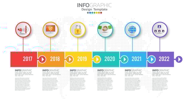 Infograph 6 step color element with arrow, chart diagram, business online marketing concept. vector