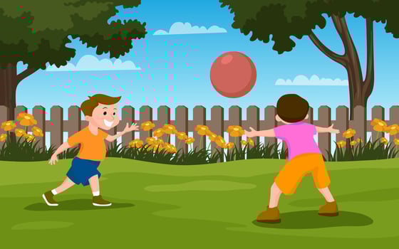 Children Playing in Yard vector