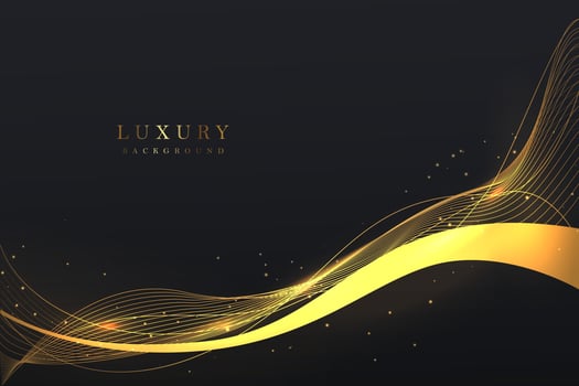 Luxurious black background with a combination of gold shining in a 3D style. Graphic design element. Elegant decoration. EPS 10 vector