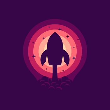 Flat design rocket ship. Vector illustration flying rocket. Space rocket launch