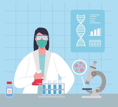 medical vaccine research for coronavirus with doctor in the laboratory vector